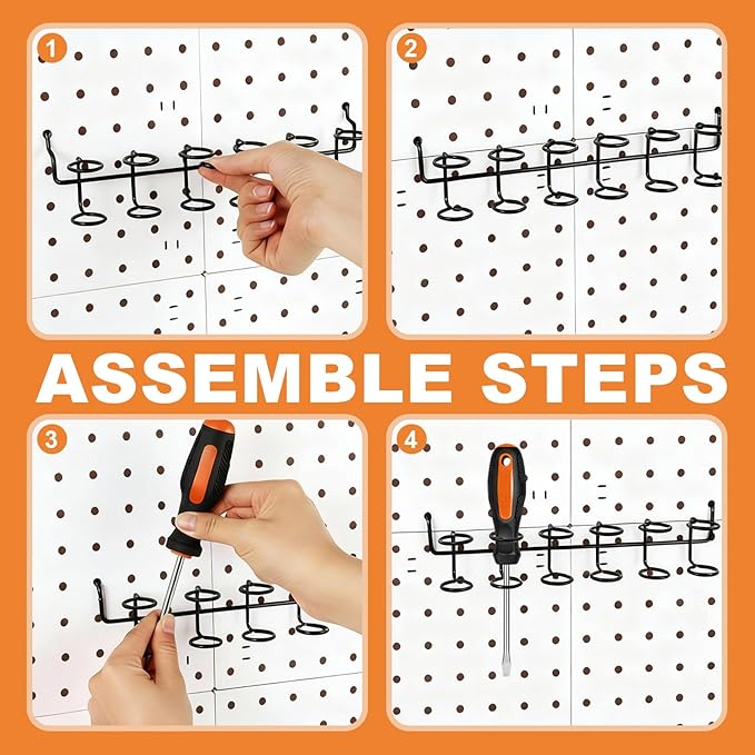 Ripeng 8 Pieces Pegboard Screwdriver Holders Peg Board Organizer Accessories Multi Ring Tool Holders Six Tool Organizer Racks