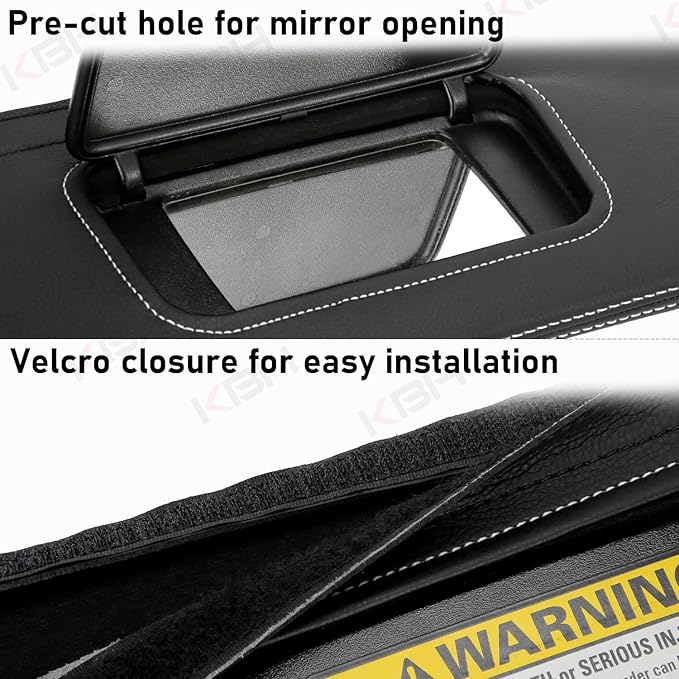 KBH Sun Visor Cover Protector for Ford Mustang 1994 1995 1996 1997 1998 1999 2000 2001 2002 2003 2004, Vinyl Leather, Left & Right Side, Anti-Scratch, Black-Gray Stitch