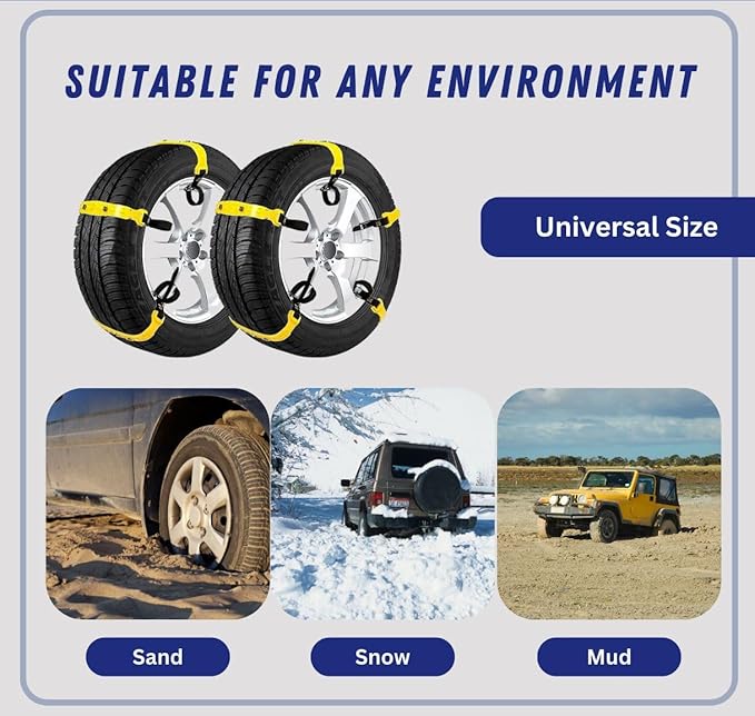 Jeremywell Snow Chains Anti-Skid Anti Slip Emergency Snow Tire Chains - Portable Emergency Traction Snow Mud Chains Universal