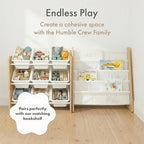 Humble Crew 9-Bin Toy Organizer – Journey Natural Wood with White Plastic Bins, 3-Tier Storage Solution for Kids' Playrooms a