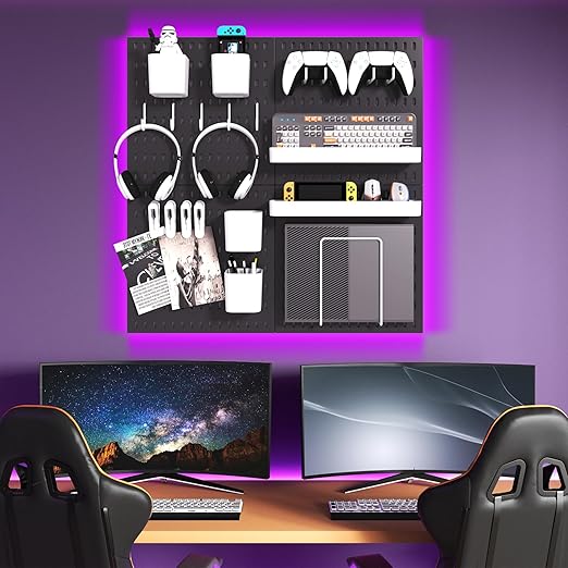 Pegboard Combination Kit, 4 Peg Boards Black Pegboard for Walls, Office Wall Organizer, Gaming Room Wall, Nursery Storage, 22