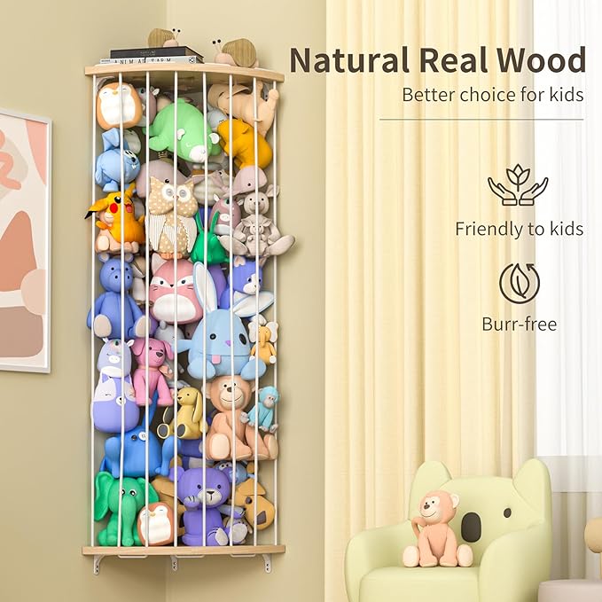 Jtksfcl Stuffed Animal Storage Wood Corner Plush Toys Holder with Star Pattern, Length Adjustable Hanging Stuffed Animal Toy 