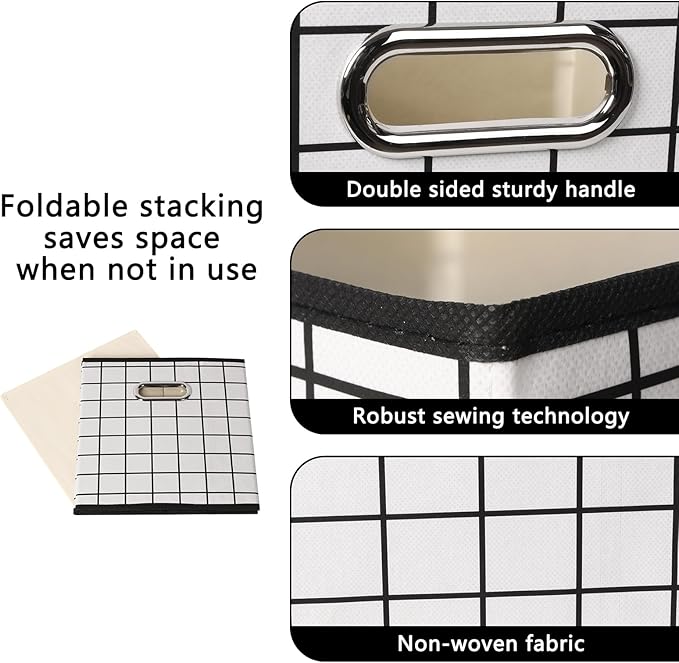 Yunkeeeper storage bins Cubes, Fabric Cube Organizer with Handle, Foldable Cube Bins for Cloth or Accessary Storage, 11x11x11