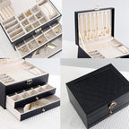 GUOER Jewelry Box for Women Girl Wife 3 Layers Large PU Leather Jewelry Organizer Storage Case with Two drawers Display for E
