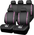 CAR PASS Bling Diamond Car Seat Covers Full Set, Shining Rhinestone Waterproof Faux Leather, Rear with Zipper, Universal Fit Automotive Glitter Crystal Sparkle Strips for Women Girl, Black Pink