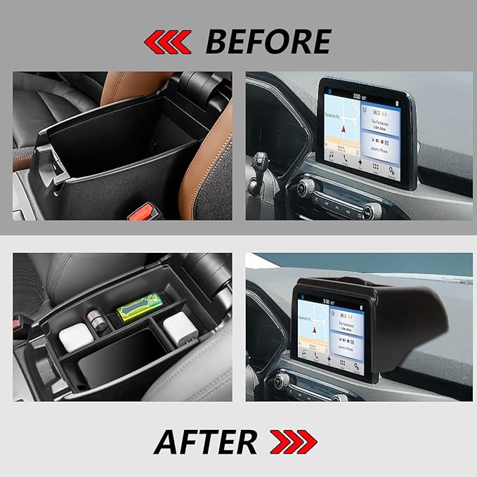 2PCS Center Console Organizer Compatible with Ford Escape 2020-2025 2026 Armrest Storage Box and Dashboard Tray Behind 8-inch