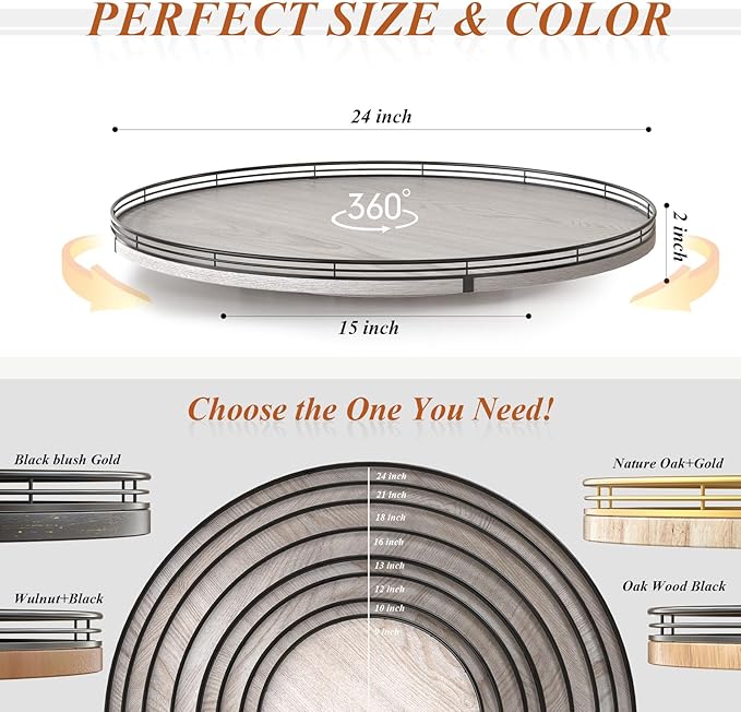 24" Lazy Susan Wood Turntable Organizer for Kitchen Decor, Farmhouse Round Wooden Larger Lazy Susan Organization and Storage 
