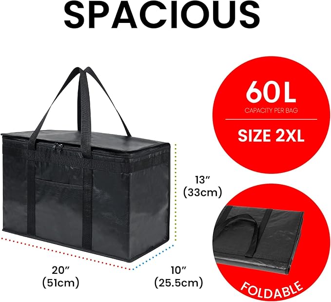 NZ home Insulated Bags for Food Delivery (2XL PRO) Grocery Shopping Cooler Bag, Pizza Delivery, Hot & Cold Catering Tote, Reusable, Foldable & Heavy Duty (Blue)
