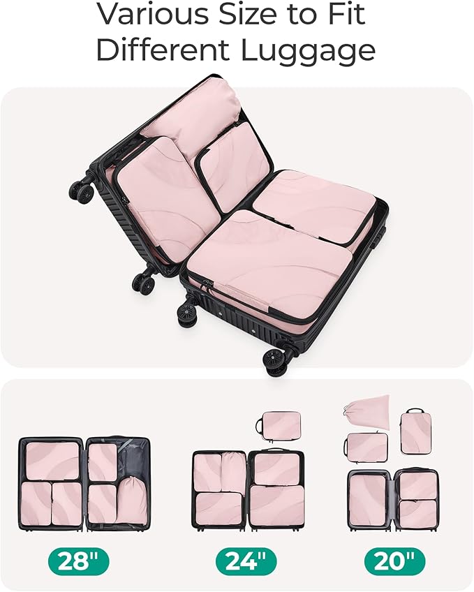 BAGSMART Compression Packing Cubes, 6 Set/4 Set/2 Set Travel Packing Cubes for Carry on Suitcases, Compression Suitcase Organ