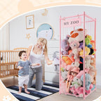 GLDZI Stuffed Animal Storage Zoo, Wooden Stuffed Animal Organizer with Elastic Cords for Boys Girls, Space Saving Toy Plushie
