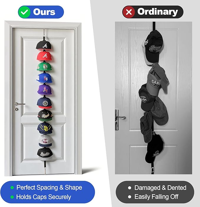 Aoodaily Hat Rack for Door - Two-Way Hanging Caps with Display Hooks and Hanger, Hat Organizer for Baseball Caps, Over the Do