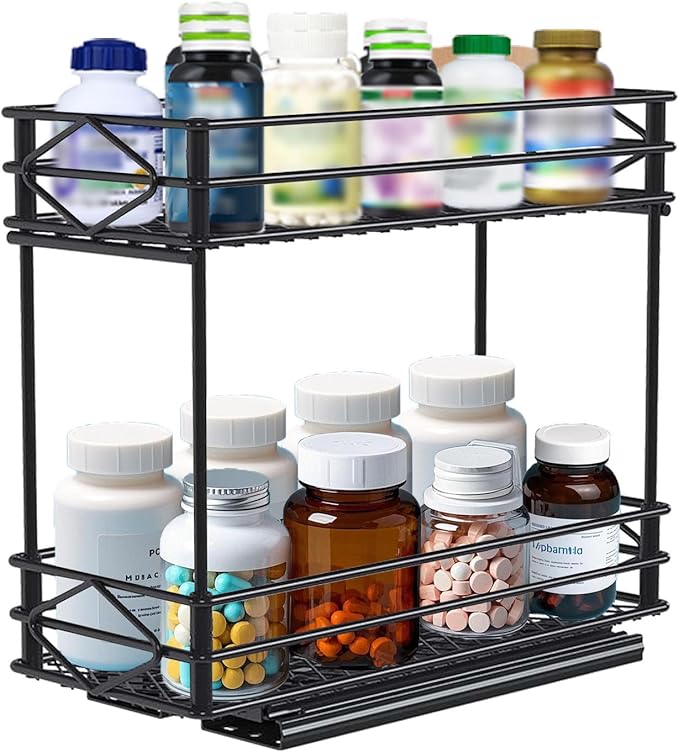Pull Out Medicine Organizer,Slide Out Storage Drawers,Spice Rack Organizer for Cabinet,Pill Bottle Storage for Holding Vitami