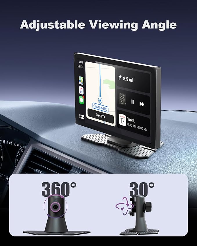 Carplay Holder Mount for 7/9/10.26” Portable CarPlay Screen Mount,GPS Holder with Replaceable Extra-Large Adhesive Base,Adjustable Dashboard Sticky Stand for Car Play Devices