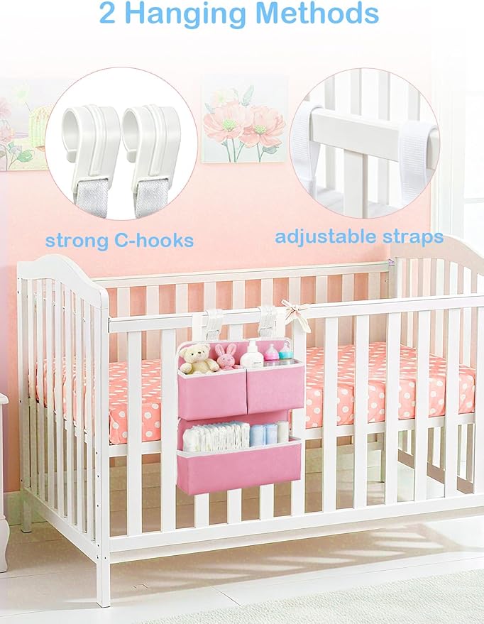 Hanging Diaper Organizer for Bassinet/Crib/Playpen/Playard – Hold 80+ Diapers - Changing Table Diaper Holder Attachment Acces