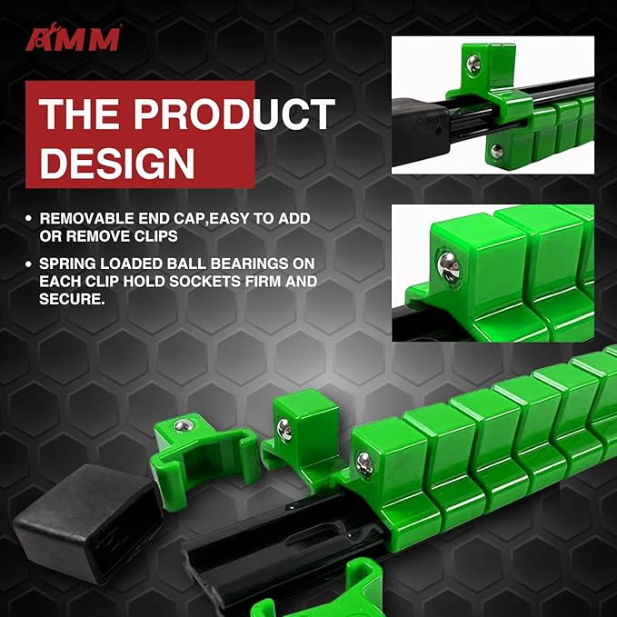 AMM 9-Piece Socket Organizer, 1/2 inch, 3/8 inch and 1/4 inch Drive ABS Tools-Green Socket Holder,Heavy Duty Socket Racks, Pr