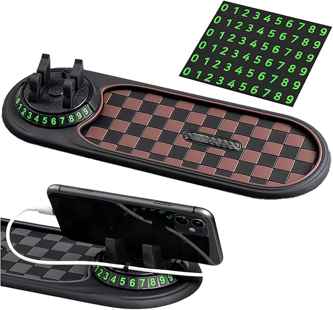 Multi-Functional Support Anti-Slip Pad, 360° Rotatable Car Anti Slip Mat Phone Holder with Temporary Parking Number, Auto Das