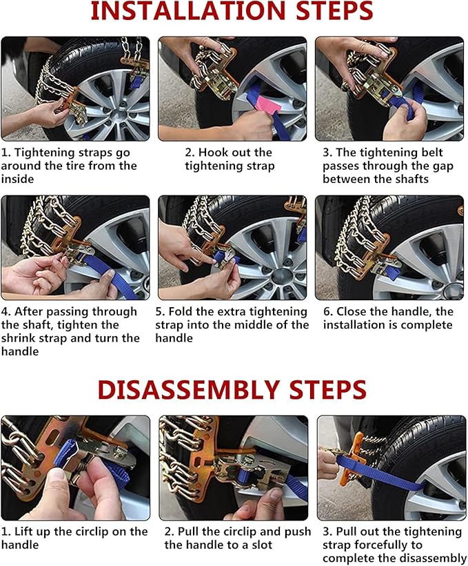Snow Tire Chains, Universal Car Emergency Anti Slip Snow tire Chains, 6 Pack Winter Security Portable Adjustable Car Tire Sno