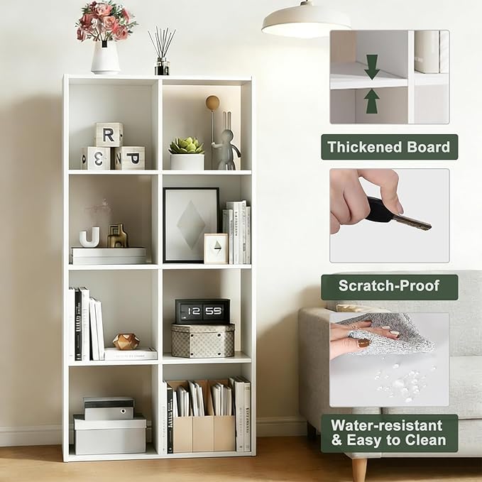 8-Cube Storage Organizer Shelf, Open Cube Bookshelf, Reversible Bookcase, Sturdy Modern Storage for Home Office, Bedroom, Liv
