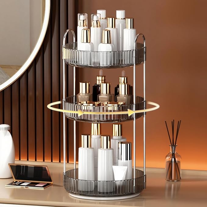YCIA&DONE 360 Rotating Makeup Organizer and Storage for Vanity Countertop 3 Tiers, High Capacity Cosmetic Skincare Perfume Or