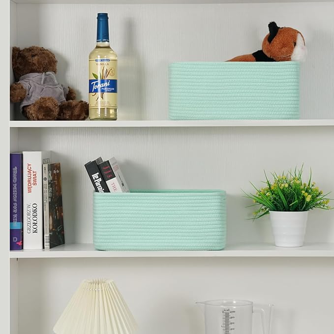 3-Pack Storage Baskets for Organizing | Woven Shelf Toy Basket | Rope Baskets for Gifts Empty | Closet Organizer Bins with Ha