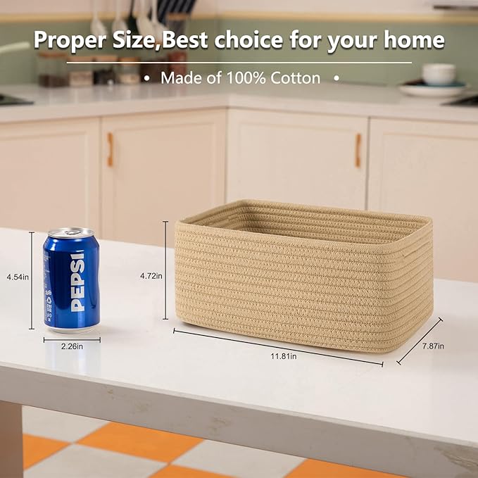 OIASKET 4 Pack Small Storage Shelf Baskets for Organizing, Mini Woven Rope Storage Bins for Towels, Cute Decorative Closet Or