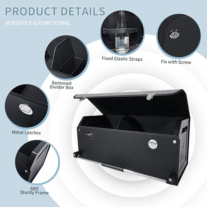 XCF SUV Trunk Organizer, Collapsible Car Trunk Organizer with Lid and Sturdy Handle Car Trunk Leather Storage Box SVU Cargo S