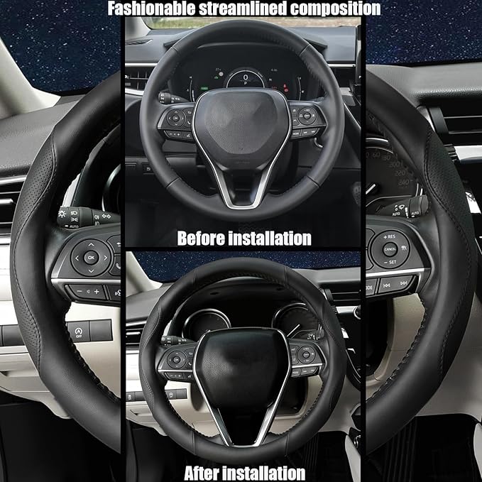 Steering Wheel Cover Universal Standard Size 14.5-15 inch, Breathable Microfiber Leather, Anti-Slip, Soft Grip, Sporty Design