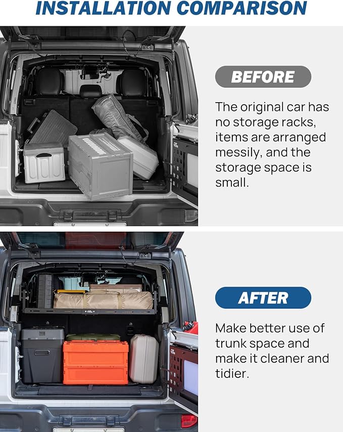 JOYTUTUS Rear Cargo Rack Basket Compatible with Wrangler JL 2018-2023 (Hard-Top Only, Not Fit 2024-2026), 350 LBS Adjustable Height Trunk Interior Luggage Basket Big Storage Carrier, Black