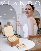Vlando Jewelry Travel Case,Travel Jewelry Organizer with Clear Velvet Jewelry Bags 6Pcs Zipper Pouch for Women-Brown
