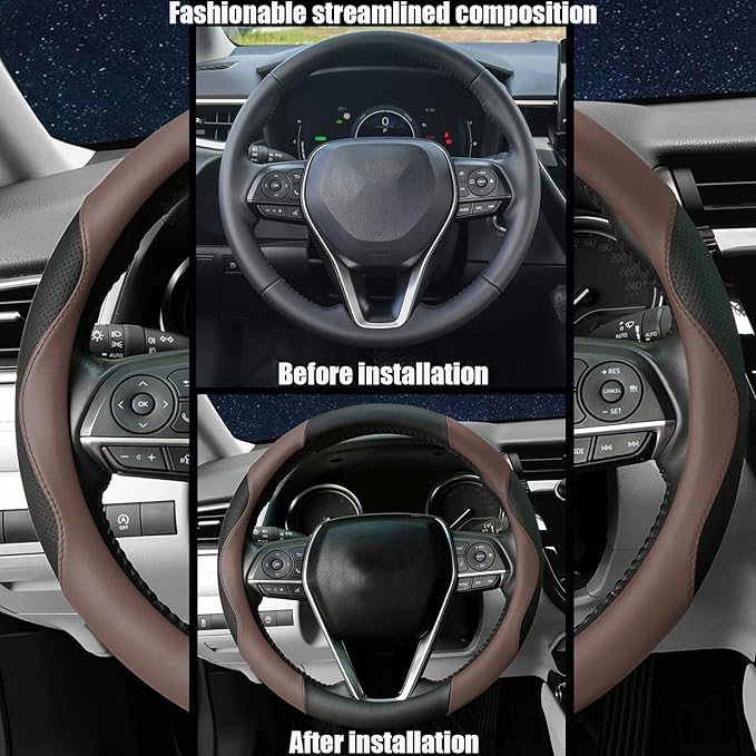 Steering Wheel Cover Universal Standard Size 14.5-15 inch, Breathable Microfiber Leather, Anti-Slip, Soft Grip, Sporty Design