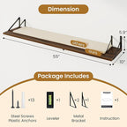 Deep Floating Shelves,55" Wx10 D Wood Wall Shelves Set of 2,Long Wood Floating Shelf with Metal Brackets,Floating Bookshelf f