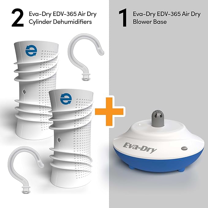 Eva-Dry EDV-365 Air-Dry System - Renewable Dehumidifier with Dual Cylinders, Rapid 2-Hour Renewal, and Color-Changing