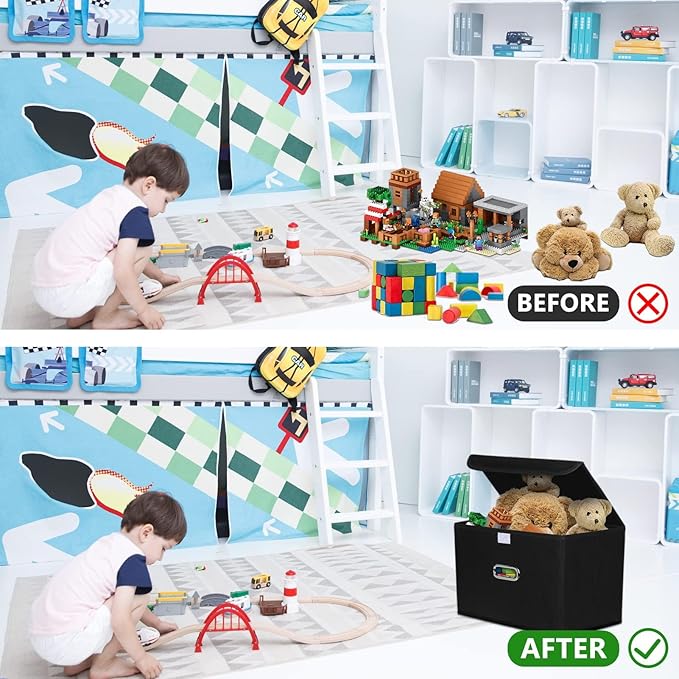 STOREONE Fabric Storage Cube Bins Foldable Organizer Container Collapsible Basket with Lids and Metal Handles, for Home, Bedr