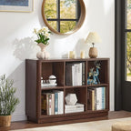 Joaxswe 6 Cube Storage Bookcase, 40" Wide Low Horizontal Book Shelf with Curved Edge, Wood Floor Standing 2-Tier Bookshelf wi