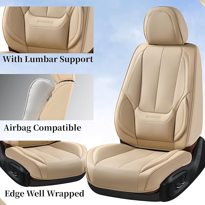 Coverado Car Seat Covers Full Set, Seat Covers for Cars, Beige Car Seat Covers Front Seats and Back Car Seat Protector Waterp