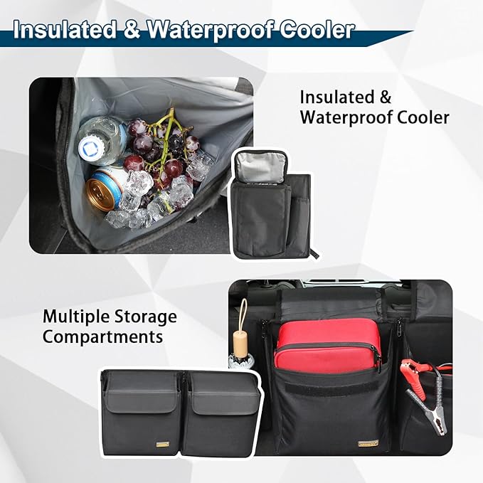 Deluxe Car Trunk Organizer, Detachable Backseat Hanging Organizer Storage Modules with Built-in Cooler for Car Small SUV,