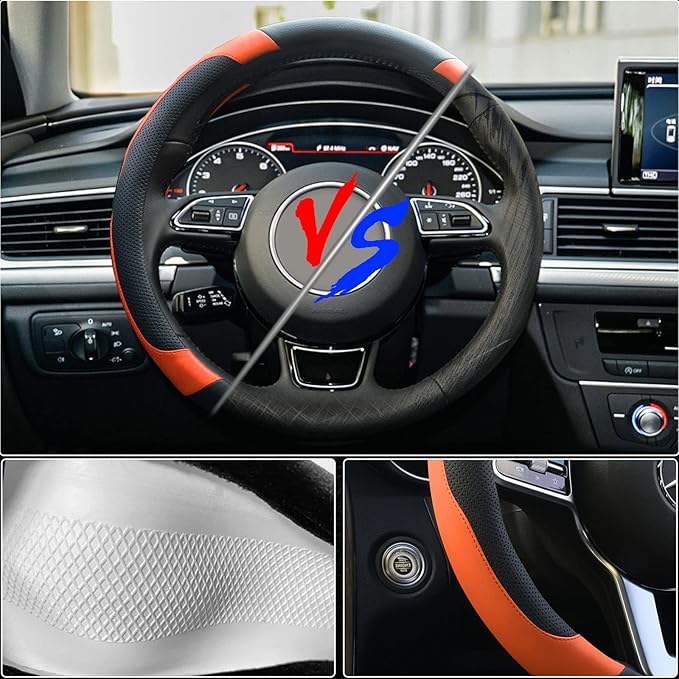 Xizopucy Orange Steering Wheel Cover Microfiber Leather Sporty Car Accessories for Men and Women,Breathable Non-Slip Universa