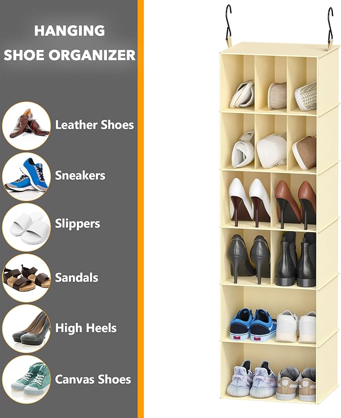 SpaceAid 2 Pack Hanging Closet Organizer and Storage with Dividers, 24 Compartments Hanging Shoe Shelves for Closet, Wardrobe