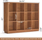 Joaxswe 12 Cube Storage Organizer, 41" Wide Large Bookshelf with Curved Edge, Wood Floor Standing 3-Tier Cubby Bookcase w/Bas