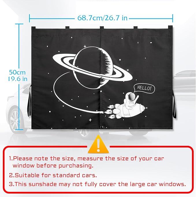 Magnetic Car Window Shades, 2 Packs Car Sun Shades for Baby, 2 Layers for Blackout/See Through Options Space Pattern Side Window Curtain for Kids Heat/UV Blocker