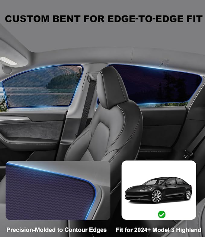 XCBYT Car Window Shades for Tesla Model 3 Highland 2024-2026, Static Cling Privacy Rear Side Window Covers, Clear Front Half Window Shades, Easy Install, No Residue (4 PCS)