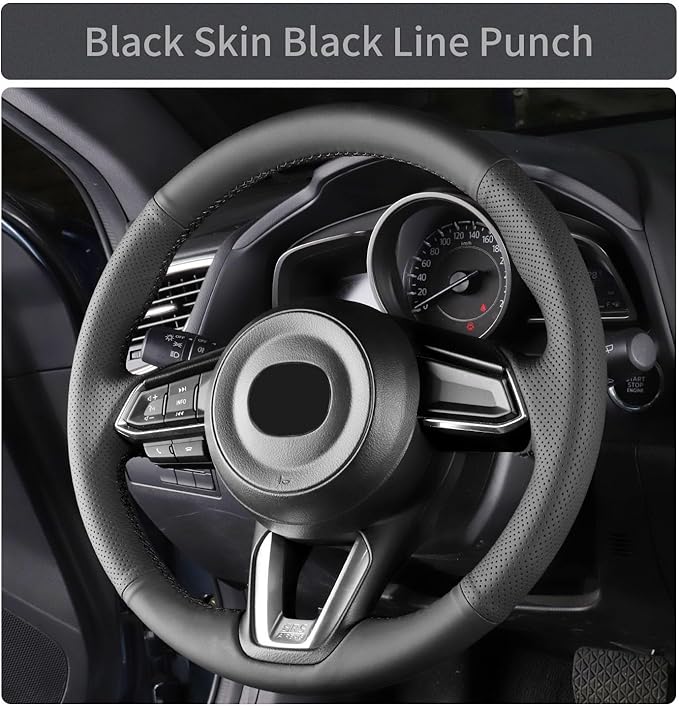 Hand Sewn Microfiber Leather Steering Wheel Cover on Wrap,Fit for 2017 2018 Mazda 3/2017-2020 Mazda CX-5 Mazda 6/2016-2020 CX-9/2018 2019 2020 CX-3