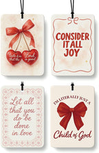 Red Coquette Bow Cherry Christian Car Air Freshener 4 Pcs, Girly Preppy Floral Religious Hanging Air Freshener for Cars Close