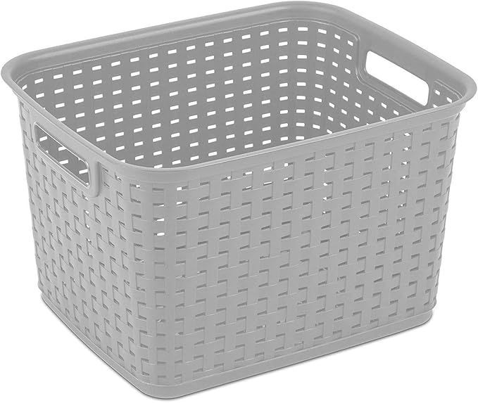 Sterilite 6-Pack Tall Weave Basket, Woven Plastic Storage Baskets for Organization, Cement Gray - Organizing Bin Containers w