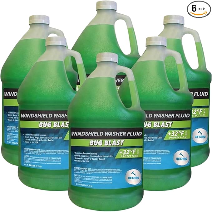 (6 Gallons) Bug Blast Windshield Washer Fluid - Premium Summer Formula, +32°F Protection | Removes Bugs and Road Grime - 6 Ju