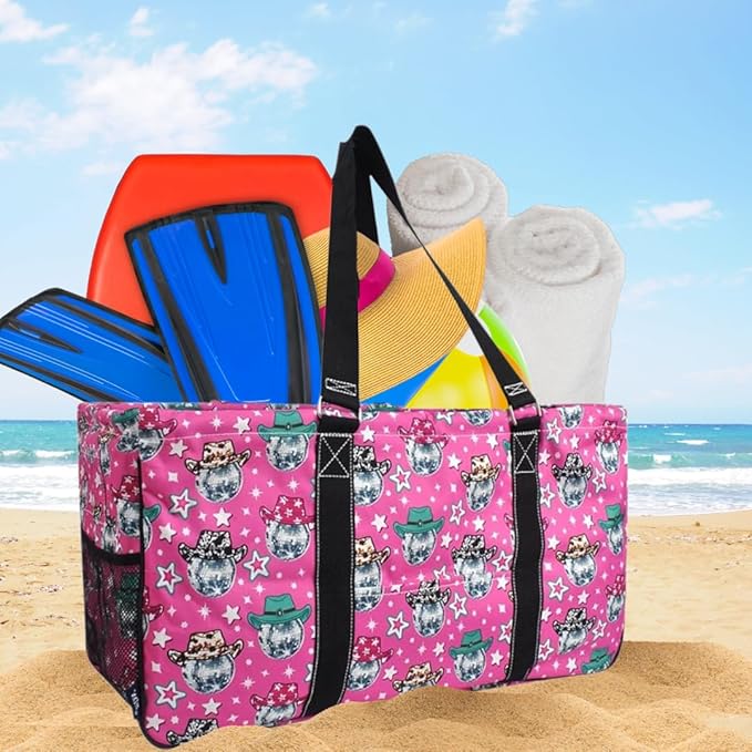 NGIL Extra Large Utility Tote Reusable Grocery Bag Oversized Collapsible for Groceries, Storage, Picnic, Beach (Western Disco-Black)