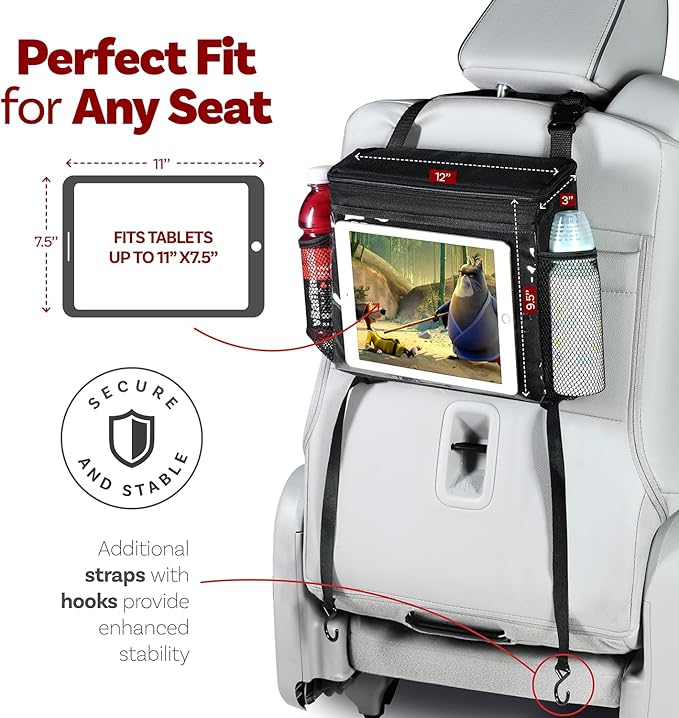 lebogner Insulated Car Seat Back Organizer + iPad And Tablet Holder, Auto Driver Or Passenger Accessories Organizer, Vehicle Front Seat Caddy, Personal Travel Cooler Storage Bag For Adults & Kids