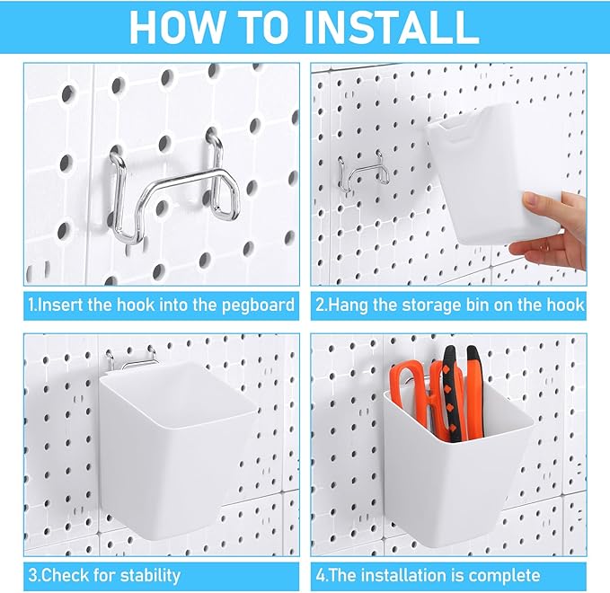 Uiifan 18 Set Pegboard Bins Kit Plastic Pegboard Cups with Metal Hooks Wall Containers Organizer Accessories with Label Stick