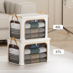 4 Pack Clothes Storage Bins with Metal Frame - 66L Stackable Storage Box with Lid，Foldable Storage Container Organizer for Cl