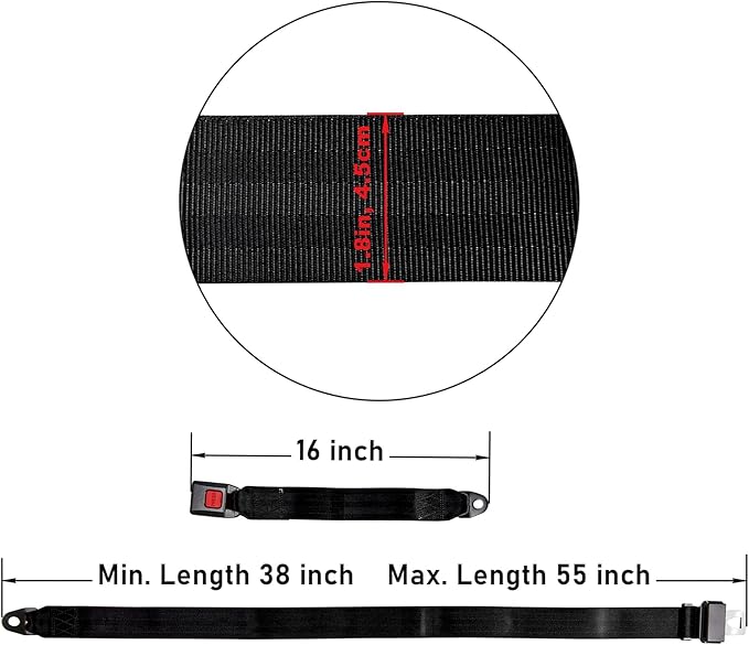 Universal Seat Belt 2 Point Adjustable Belts Harness Kit for Go Kart, Club Golf Cart in Black (54-Inch with Installation Screws) (Set of 4)